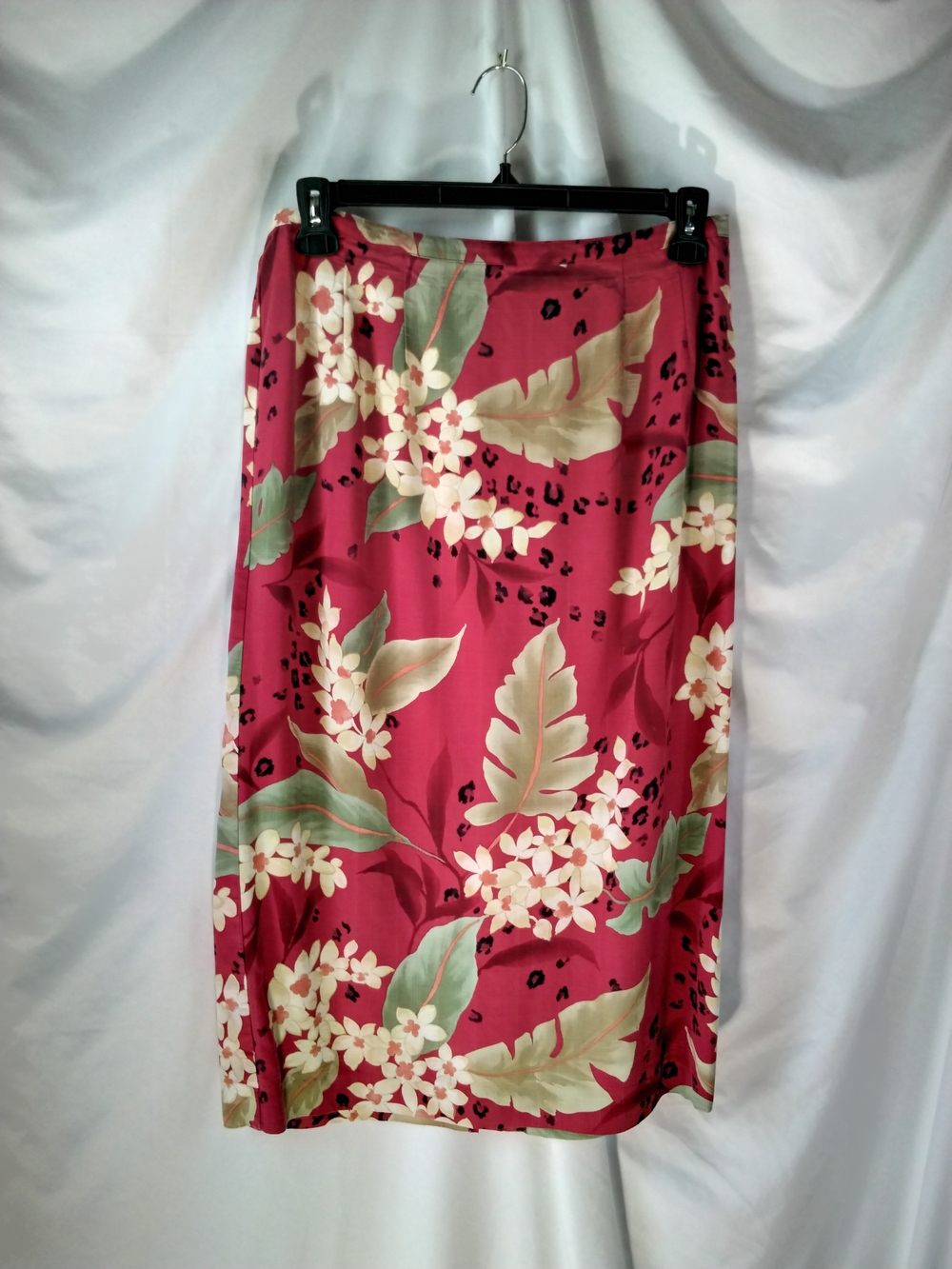 Alfred Dunner Floral Midi Skirt in Raspberry Red  & Cream